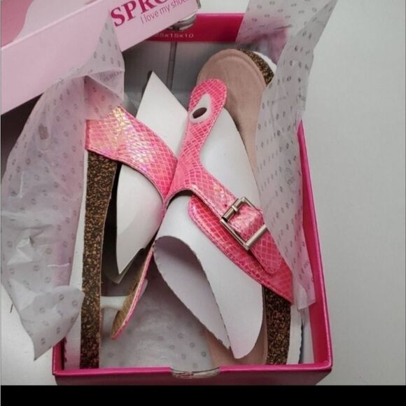NEW 3 SPROX PINK IRRIDESCENT THONG TSTRAP FRISCO CORK BIRKENSTOCK STYLE SANDALS - Picture 3 of 8